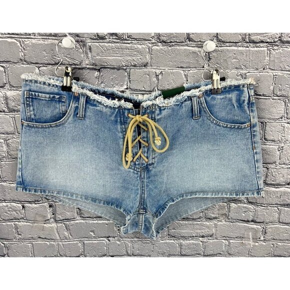Wild Fable Lace Up Frayed Low Rise Jean Shorts Size 16 NWT - Picture 1 of 6
